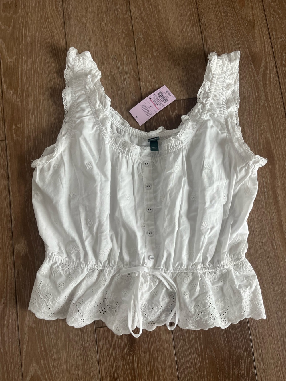 NWT Wild Fable White Eyelet Peasant Blouse Top Size L Cotton prairie grandma